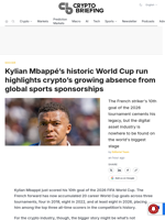 Kylian Mbappé's historic World Cup run highlights crypto's growing absence from global sports sponsorships