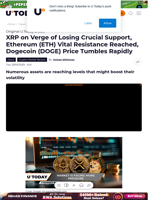 XRP on Verge of Losing Crucial Support, Ethereum (ETH) Vital Resistance Reached, Dogecoin (DOGE) Price Tumbles Rapidly
