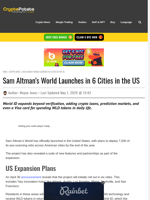 Sam Altman’s World Launches in 6 Cities in the US