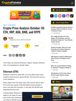 Crypto Price Analysis October-10: ETH, XRP, ADA, BNB, and HYPE