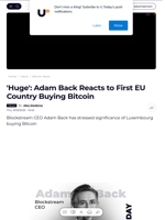 'Huge': Adam Back Reacts to First EU Country Buying Bitcoin - U.Today