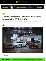 Tesla Cuts Model 3 Price in China Amid Intensifying EV Price War - CoinCentral