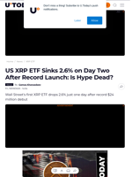 US XRP ETF Sinks 2.6% on Day Two After Record Launch: Is Hype Dead? - U.Today
