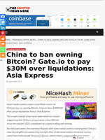 China to ban owning Bitcoin? Gate.io to pay $30M over liquidations: Asia Express - The Crypto News Wire