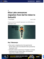 Eliza Labs announces migration from $ai16z token to $elizaOS