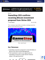 GameStop CEO confirms receiving Bitcoin investment proposal from Strive CEO