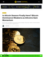 Is Altcoin Season Finally Here? Bitcoin Dominance Weakens as Altcoins Gain Momentum - CoinCentral