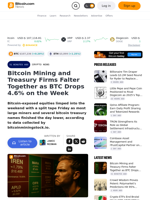 Bitcoin Mining and Treasury Firms Falter Together as BTC Drops 4.6% on the Week – Crypto News Bitcoin News