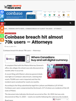 Coinbase breach hit almost 70k users — Attorneys - The Crypto News Wire