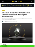Ethereum (ETH) Price: Why Standard Chartered Sees ETH Winning the Treasury Race - CoinCentral
