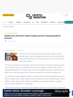 Stablecoins dominate crypto trading volumes amid geopolitical tensions