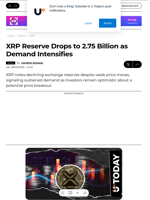 XRP Reserve Drops to 2.75 Billion as Demand Intensifies - U.Today