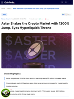 Aster Shakes the Crypto Market with 1200% Jump, Eyes Hyperliquid’s Throne