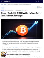 Bitcoin Could Hit $100K Within a Year, Says VanEck’s Matthew Sigel