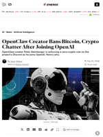 OpenClaw Creator Bans Bitcoin, Crypto Chatter After Joining OpenAI - Decrypt