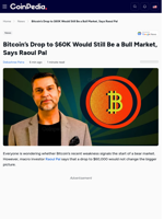 Bitcoin’s Drop to $60K Would Still Be a Bull Market, Says Raoul Pal 