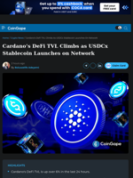 Cardano’s DeFi TVL Climbs as USDCx Stablecoin Launches on Network