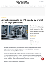 Airwallex plans to be IPO-ready by end of 2026, says president