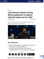 Jack Dorsey's Block to bring Bitcoin payments to Square, with full rollout set for 2026