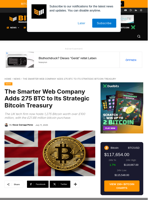 The Smarter Web Company Adds 275 BTC To Its Strategic Bitcoin Treasury