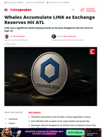 Whales Accumulate LINK as Exchange Reserves Hit ATL - Coinspeaker