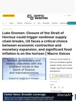 Luke Gromen: Closure of the Strait of Hormuz could trigger nonlinear supply chain breaks, US faces a critical choice between economic contraction and monetary expansion, and significant food inflation is on the horizon | Macro Voices