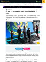 SEC wins suit as accused crypto scammer a no-show in court