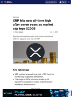 XRP hits new all-time high after seven years as market cap tops $200B