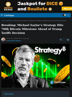 Saylor’s Strategy Adds More BTC as Crypto Market Braces for Trump Tariffs Decision