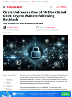 Circle Unfreezes One Blacklisted Crypto Wallet Following Backlash