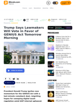 Trump Says Lawmakers Will Vote in Favor of GENIUS Act Tomorrow Morning – Regulation Bitcoin News