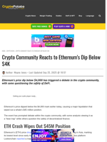 Crypto Community Reacts to Ethereum’s Dip Below $4K