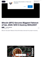 Bitcoin (BTC) Secures Biggest Fakeout of Q4, 2025: Will It Destroy $100,000? - U.Today