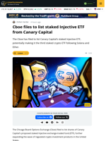 CBOE files for Staked INJ ETF on behalf of Canary Capital