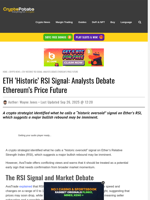 ETH 'Historic' RSI Signal: Analysts Debate Ethereum's Price Future