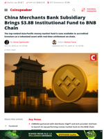 China Merchants Subsidiary Tokenizes $3.8B Fund on BNB Chain