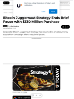 Bitcoin Juggernaut Strategy Ends Brief Pause with $330 Million Purchase - U.Today