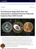 This Ethereum-Based DeFi Gem Just Announced a Lending Protocol as It Records Explosive Near 300% Growth
