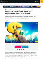 Pump.fun Spends $62M on Buybacks to Stabilize PUMP Price