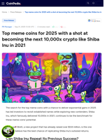 Top meme coins for 2025 with a shot at becoming the next 10,000x crypto like Shiba Inu in 2021