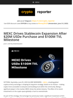MEXC Drives Stablecoin Expansion After $20M USDe Purchase and $100M TVL Milestone