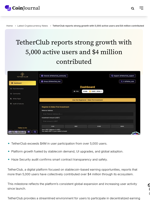 TetherClub reports strong growth with 5,000 active users and $4 million contributed - CoinJournal