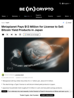 Metaplanet Pays $13 Million for License to Sell Bitcoin Yield Products in Japan