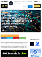Ethereum-Based Ozak AI Crosses $2M in Presale — Investors Rush In Before $1 Launch Sends Price Skyrocketing | Live Bitcoin News