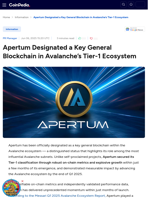 Apertum Designated a Key General Blockchain in Avalanche’s Tier-1 Ecosystem