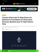 Tomasz Stanczak To Step Down As Ethereum Foundation Co-Executive Director, Bastian Aue To Take Interim Role