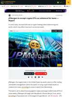 JPMorgan Plans to Allow Financing Against Crypto ETFs: Report