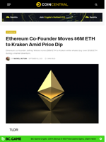 Ethereum Co-Founder Moves $6M ETH to Kraken Amid Price Dip - CoinCentral