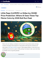 Little Pepe (LILPEPE) vs Shiba Inu (SHIB) Price Prediction: Where AI Sees These Top Meme Coins by 2026 Bull Run Peak