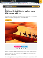 Silk Road Wallets Awaken, Transfer $3M Bitcoin New Address